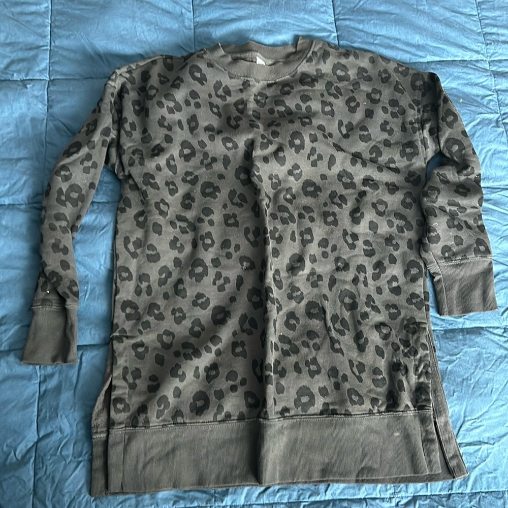 Leopard print black and gray sweatshirt tunic pullover